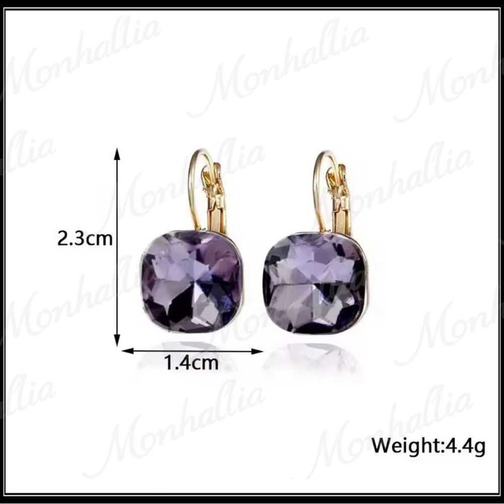 New Gold Faceted Smoky Lavender Crystal Drop Leverback Earrings - Picture 4 of 4